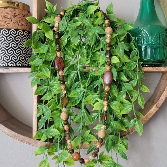 Artisan Wood, Amber & Fish Seed Agate Beaded Convertible Necklace or Bracelet - Picture 3 of 13